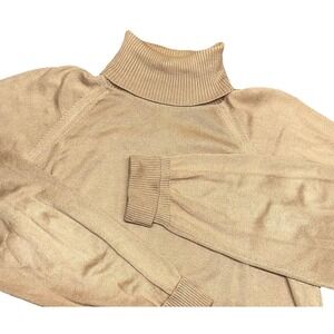 Vintage 90's Y2K Talbots Tan Ribbed Knit 100% Cotton Turtleneck Sweater Womens L